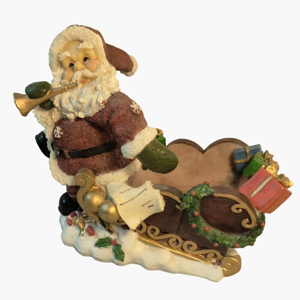 XCE Santa Claus Sleigh Planter Figurine Vintage Resin floral Candy dish
